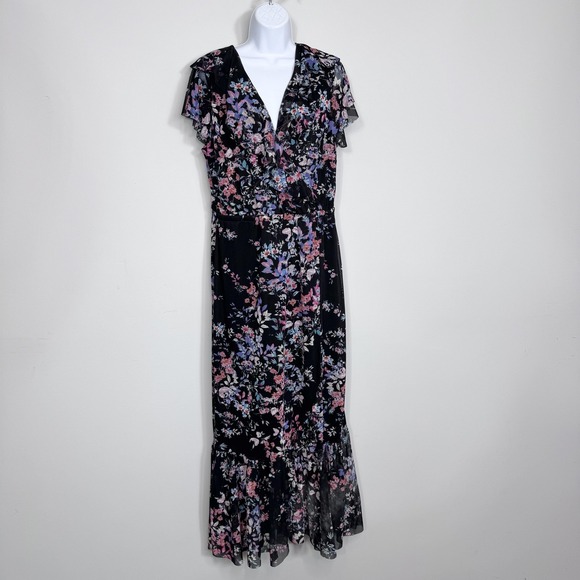 Apt. 9 Dresses & Skirts - Apt. 9 Dress Womens Large Black Floral Chiffon Wrap Maxi Ruffle Hem Lined